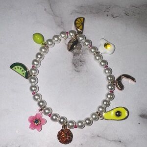 Betsey Johnson Pearl Beaded Charm Bracelet with Colorful Charms
